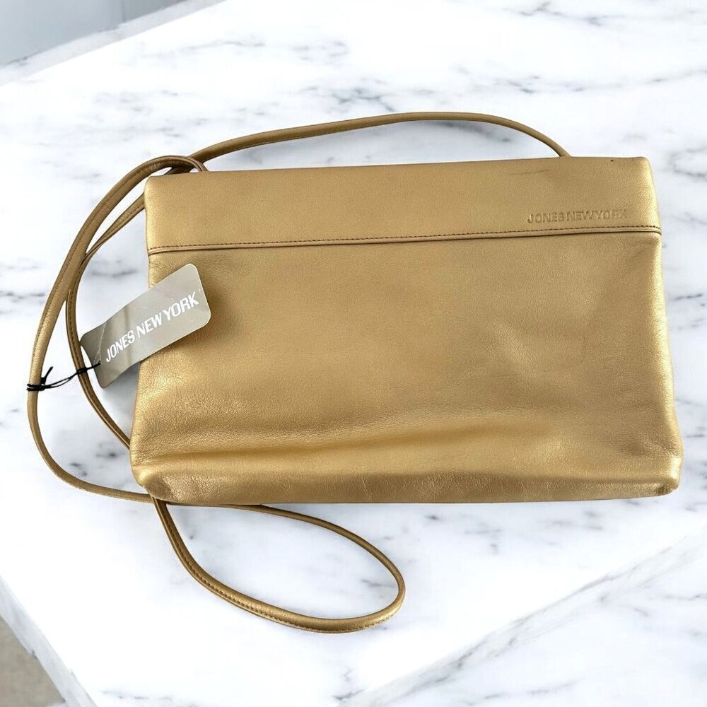NWT Jones New York Brushed Gold Leather Clutch Shoulderbag